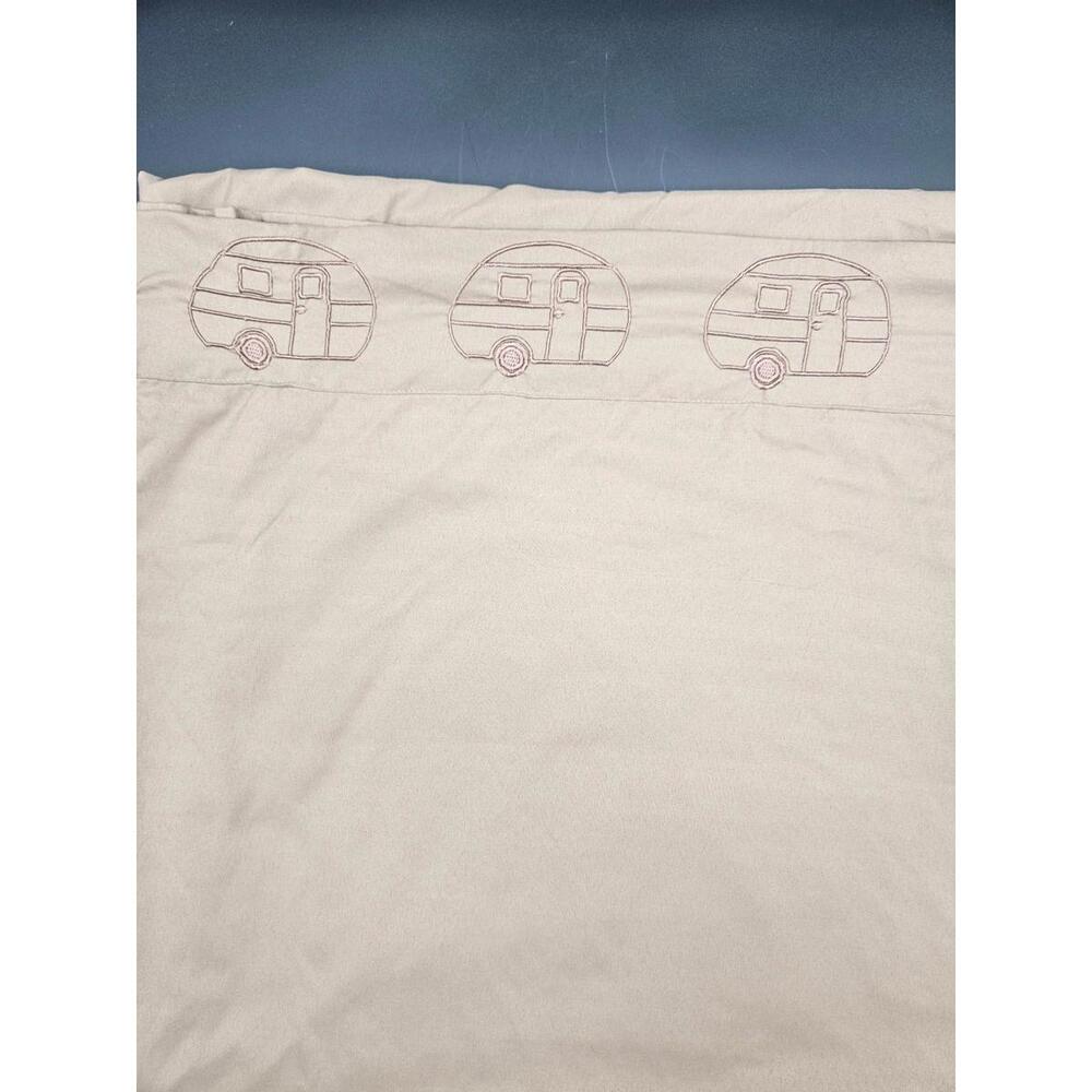 Retro Camper Embroidered Flat Sheet - Brown/Taupe - Approx 80" Wide